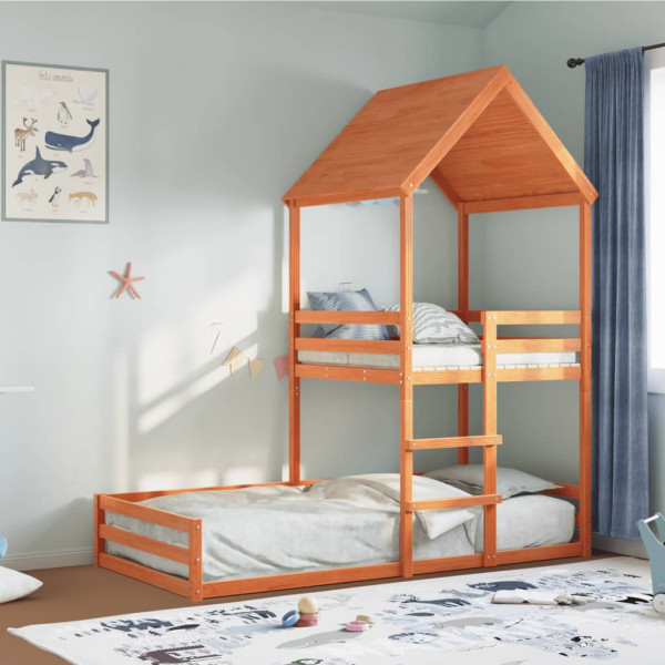 Cama con techo madera maciza pino marrón 90x200 cm