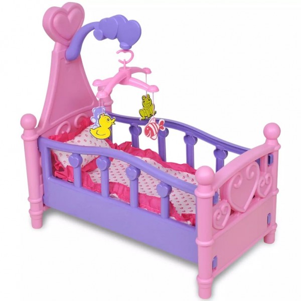 Cama de juguete para muñeca rosa + morada