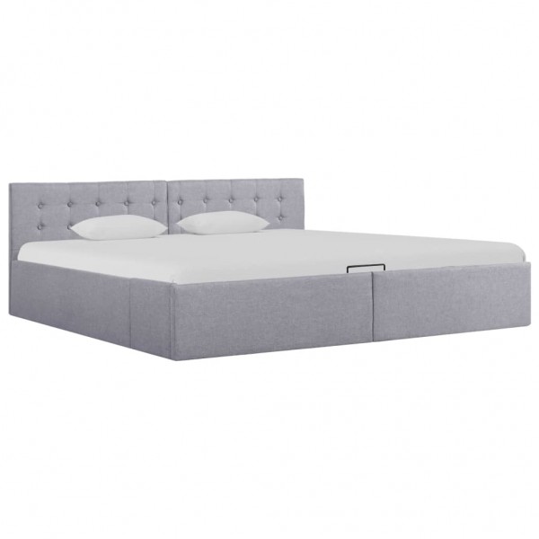 Cama hidráulica con almacenaje y LED tela gris claro 180x200 cm