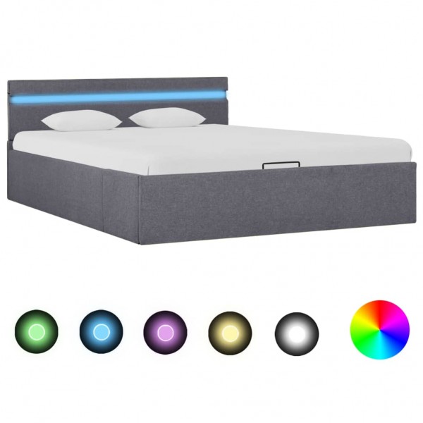 Cama hidráulica con almacenaje y LED tela gris oscuro 120x200cm