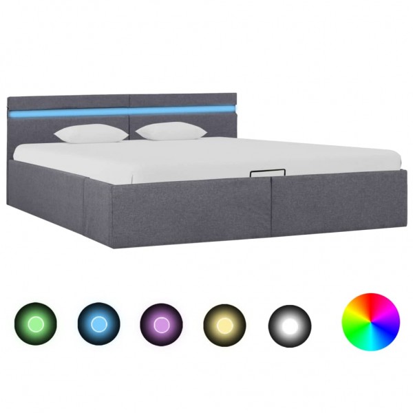 Cama hidráulica con almacenaje y LED tela gris oscuro 160x200cm