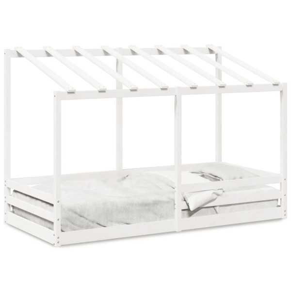 Cama infantil con techo madera maciza pino blanca 100x200 cm