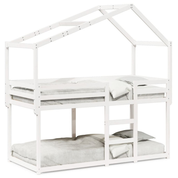 Cama litera con techo madera maciza de pino blanco 75x190 cm