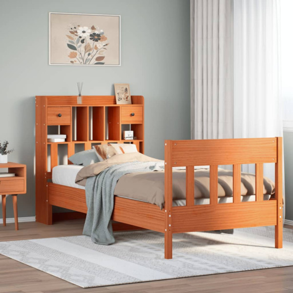 Cama sin colchón madera maciza de pino marrón cera 100x200 cm