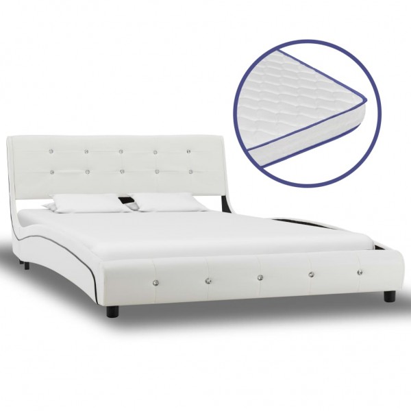 Cama y colchón viscoelástico cuero sintético blanco 120x200 cm