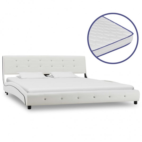 Cama y colchón viscoelástico cuero sintético blanco 160x200 cm