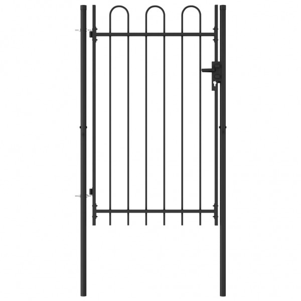Cancela de valla con una puerta y arcos acero negro 1x1.5 m