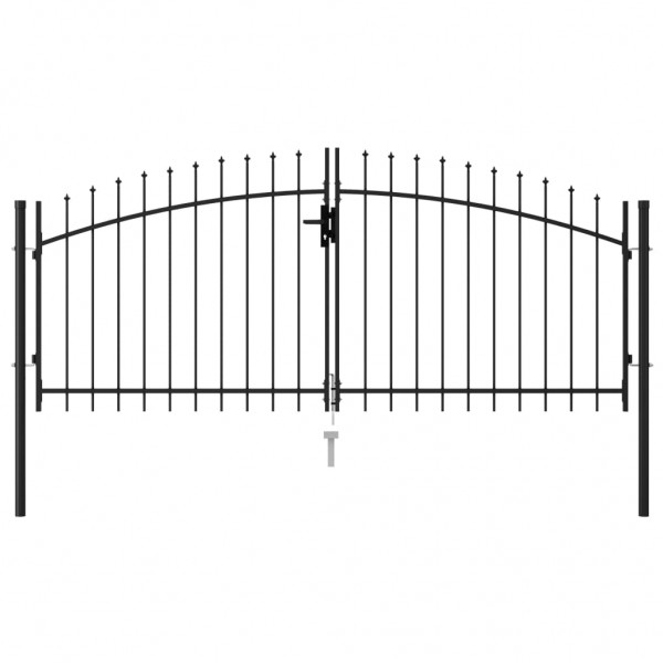 Cancela de valla doble puerta con puntas acero negro 3x1.25 m