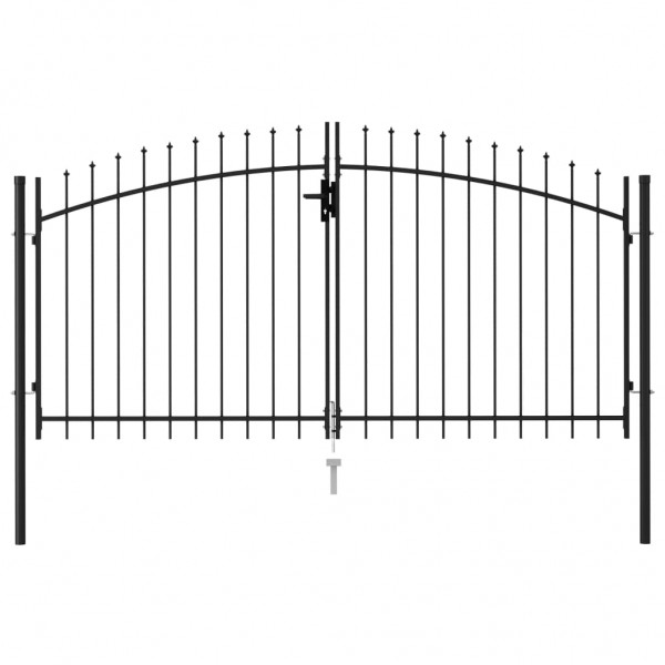 Cancela de valla doble puerta con puntas acero negro 3x1.5 m