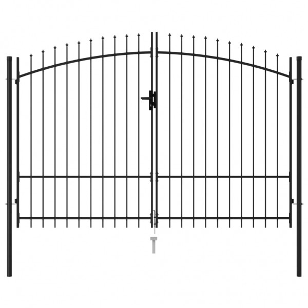 Cancela de valla doble puerta con puntas acero negro 3x1.75 m