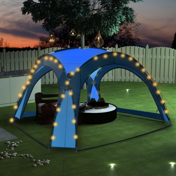 Carpa de fiesta con LED y 4 paredes laterales azul 3.6x3.6x2.3m