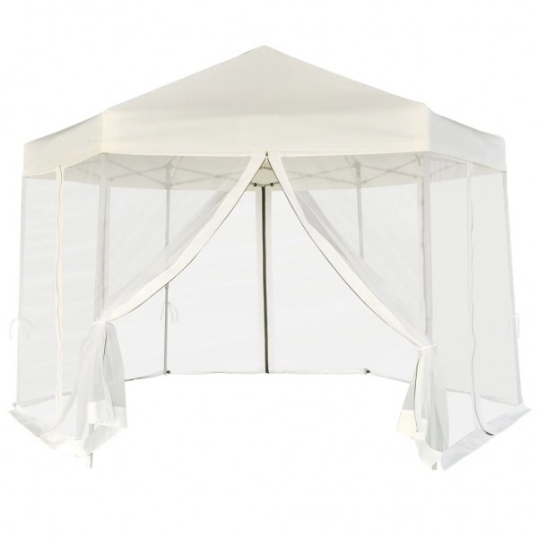 Carpa desplegable hexagonal 6 paredes blanco crema 3.6x3.1m