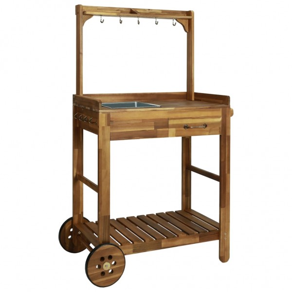 Carrito de cocina exterior madera maciza acacia 92x43.5x141.5cm