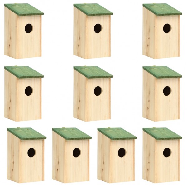 Casa para pájaros 10 unidades madera maciza de abeto 12x12x22cm