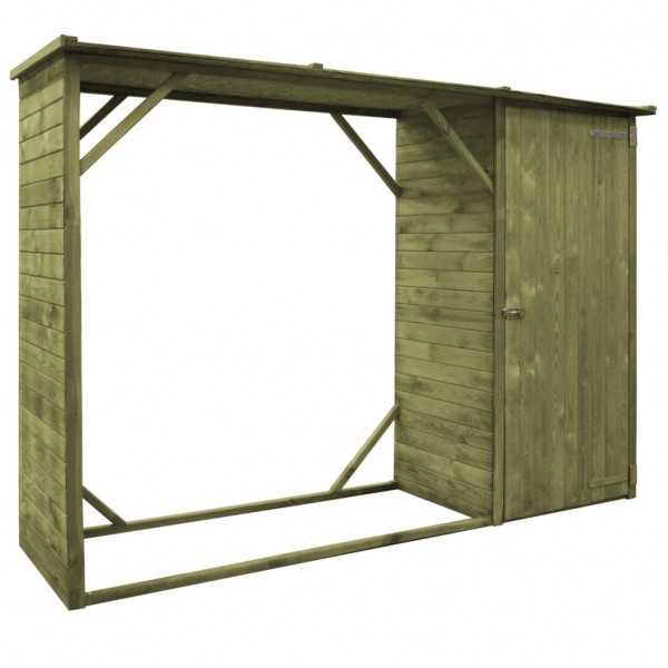 Caseta leña y herramientas jardín madera pino 253x80x170 cm