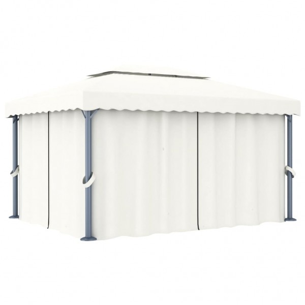 Cenador con cortina blanco crema aluminio 4x3 m