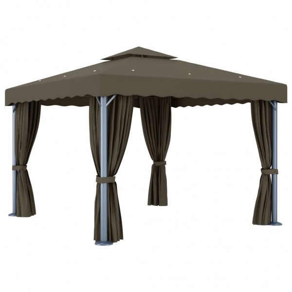 Cenador con cortina gris taupe aluminio 3x3 m