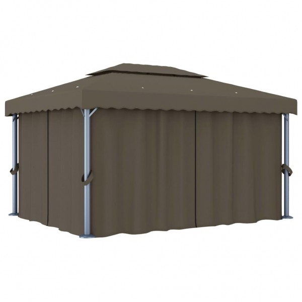 Cenador con cortina gris taupe aluminio 4x3 m
