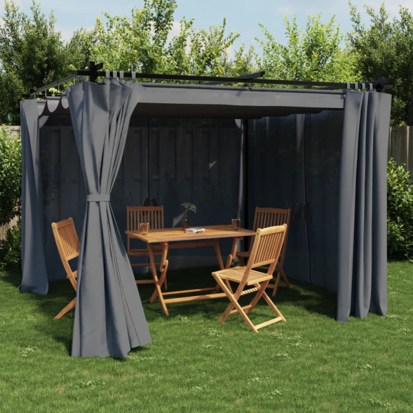 Cenador con cortinas acero gris antracita 3x3 m