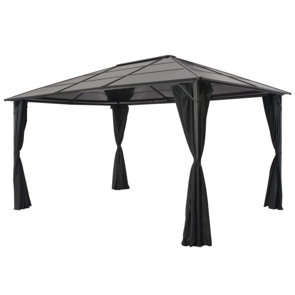Cenador con cortinas aluminio 4x3x2.6 m negro