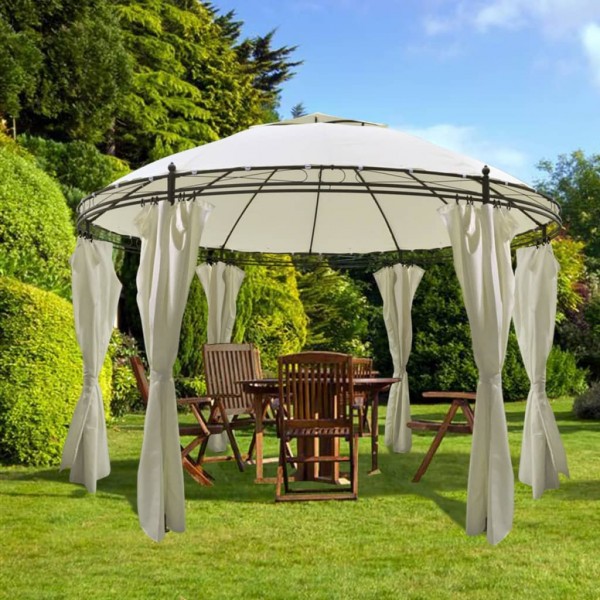 Cenador con cortinas redondo 3.5x2.7 m
