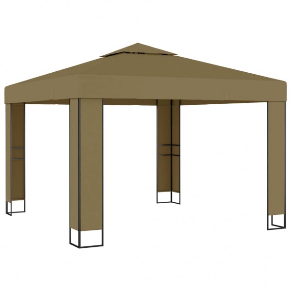 Cenador con doble techo gris taupe 3x3x2.7 m 180 g/m²