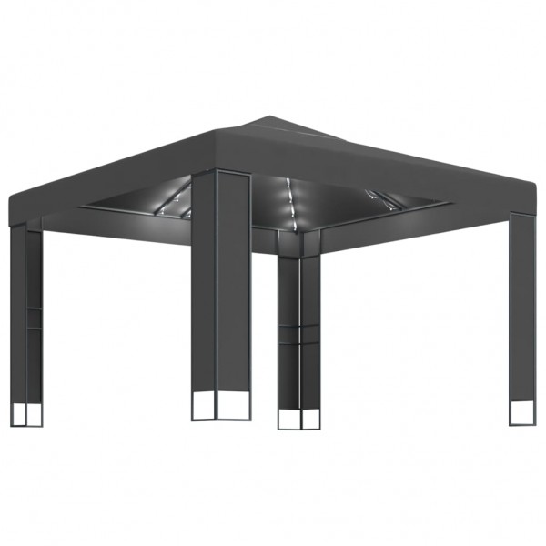 Cenador con doble techo y tira de luces LED antracita 3x3 m