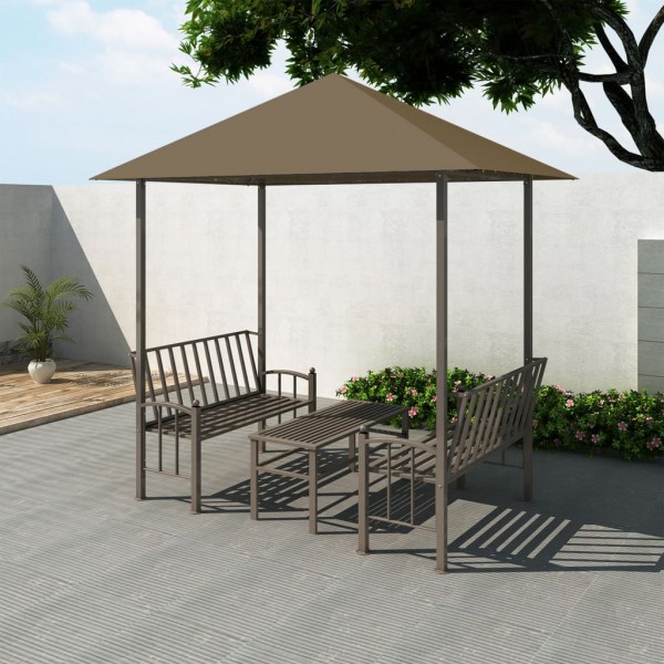 Cenador con mesa y bancos gris taupe 2.5x1.5x2.4 m 180 g/m²