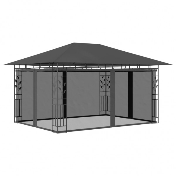 Cenador con mosquitera gris antracita 4x3x2.73 m 180 g/m²