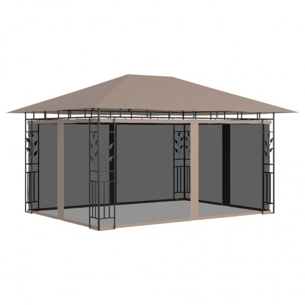 Cenador con mosquitera gris taupe 4x3x2.73 m 180 g/m²