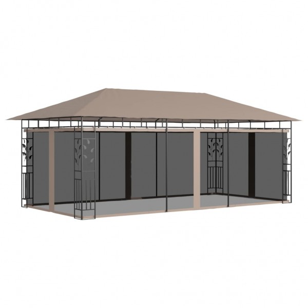 Cenador con mosquitera gris taupe 6x3x2.73 m 180 g/m²
