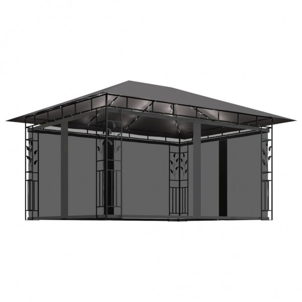 Cenador con mosquitera tira luz LED antracita 4x3x2.73m 180g/m²