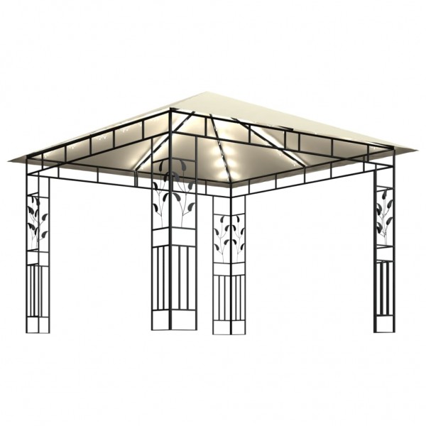 Cenador con mosquitera y tira de luces LED crema 3x3x2.73m