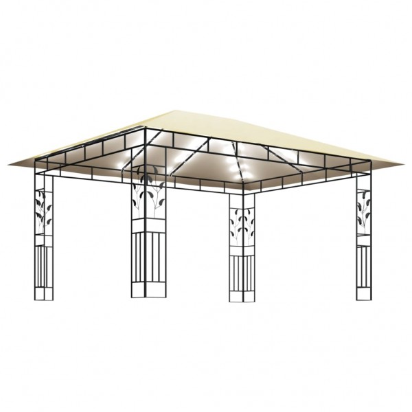 Cenador con mosquitera y tira luz LED crema 4x3x2.73m 180 g/m²
