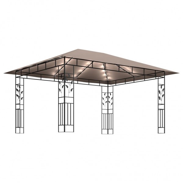 Cenador con mosquitera y tira luz LED taupé 4x3x2.73m 180 g/m²