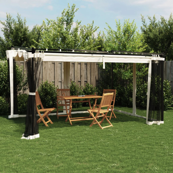 Cenador con paredes de malla acero crema 4x3 m