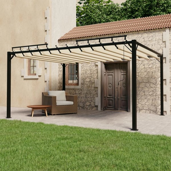 Cenador con techo persiana 3x4 m tela y aluminio crema