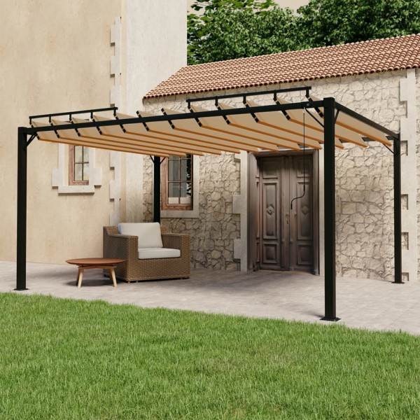 Cenador con techo persiana 3x4 m tela y aluminio taupé