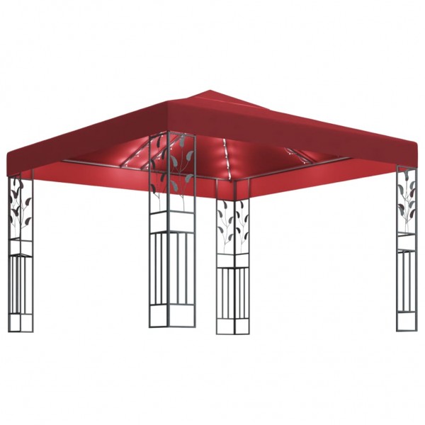 Cenador con tira de luces LED 3x3 m rojo tinto