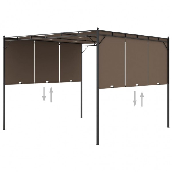 Cenador de jardín con cortina lateral gris taupe 3x3x2.25 m