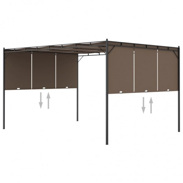 Cenador de jardín con cortina lateral gris taupe 4x3x2.25 m