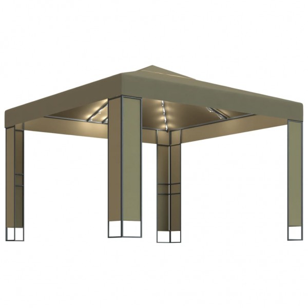 Cenador doble techo y tira luz LED gris taupe 3x3x2.7m 180 g/m²