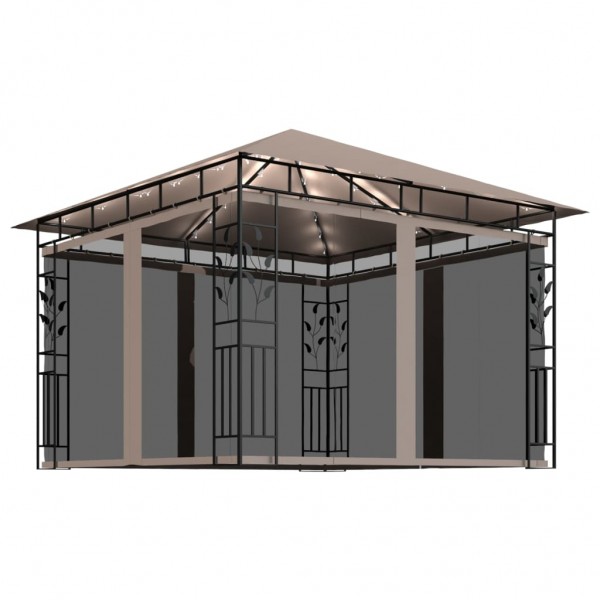 Cenador mosquitera y tira de luz LED taupé 3x3x2.73m 180 g/m²