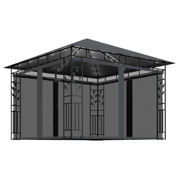 Cenador mosquitera y tira luz LED antracita 3x3x2.73m 180 g/m²