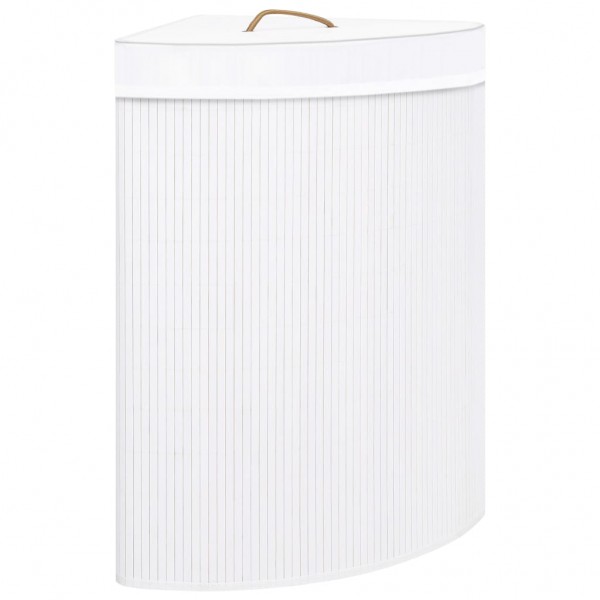 Cesto para la ropa sucia de esquina bambú blanco 60 L