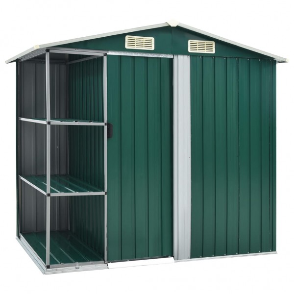 Cobertizo de jardín con estantería hierro verde 205x130x183 cm