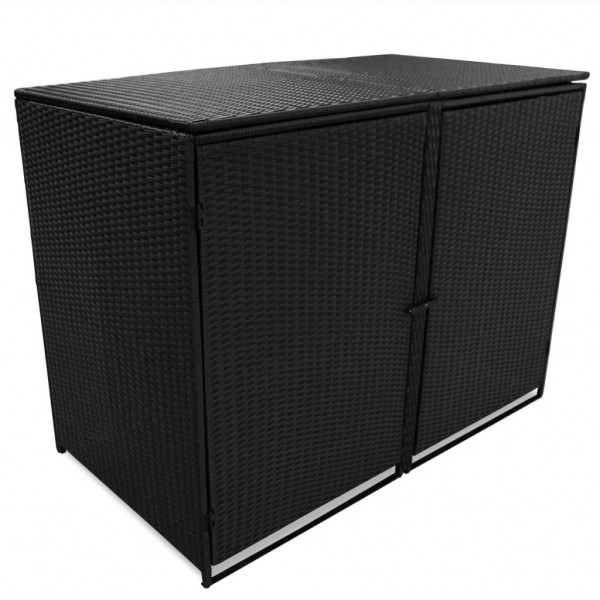 Cobertizo doble contenedor basura ratán negro 148x80x111cm