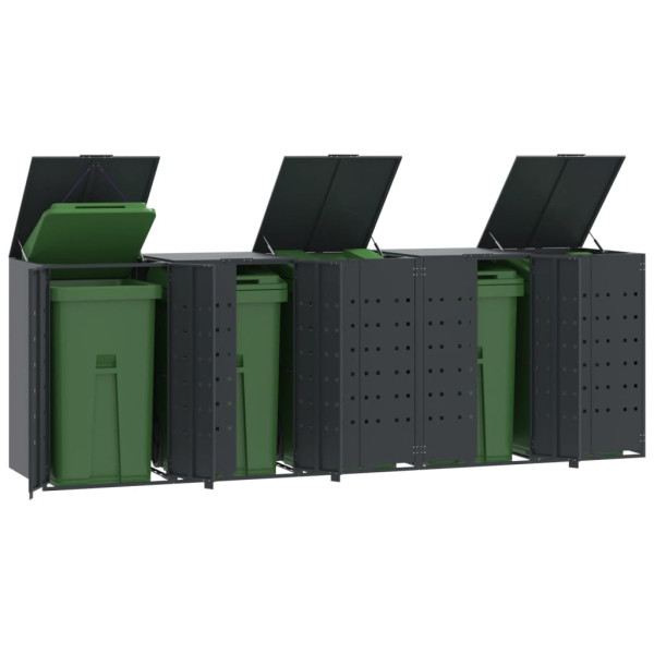 Cobertizo para 5 cubos de basura acero antracita 345x79x117 cm
