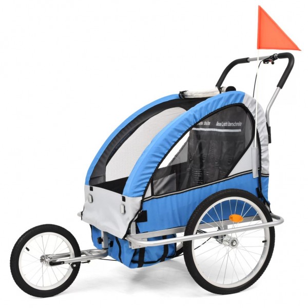Cochecito y remolque de bicicleta niños 2-en-1 azul y gris