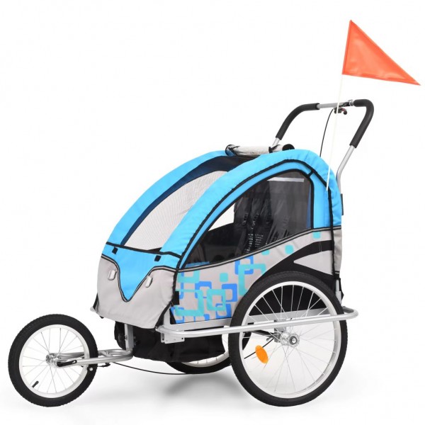 Cochecito y remolque de bicicleta para niños 2-en-1 azul gris